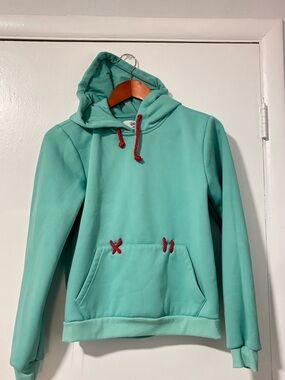 Disney Mint Green Pullover Hoodie Red Drawstring Contrast Stitch Adult S